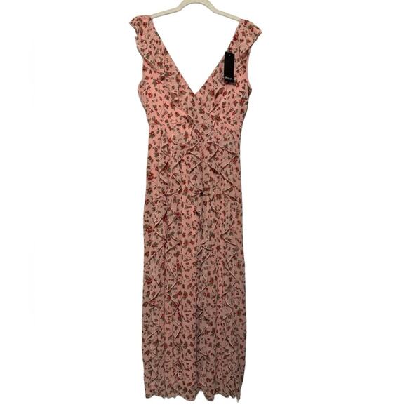 Nasty Gal NWT Grow The Distance Pink Floral‎ Ruffle Maxi Dress Women’s Size 2 - Picture 1 of 10